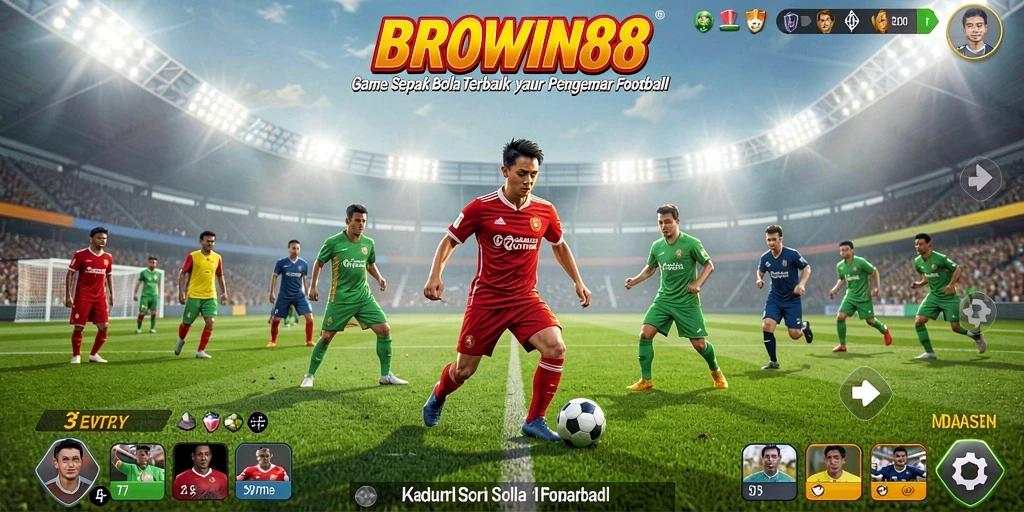 Tampilan gameplay BROWIN88 dengan aksi sepak bola yang mendebarkan.