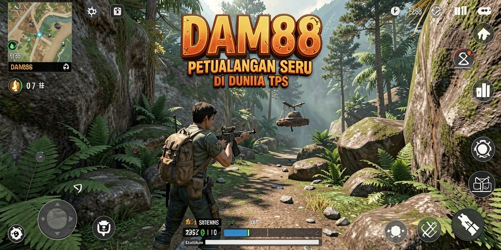 Screenshot utama DAM88 menampilkan aksi menembak di arena TPS.