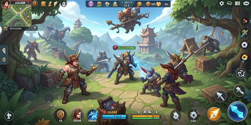 Screenshot GGG888 menunjukkan pemain menjelajahi alam terbuka