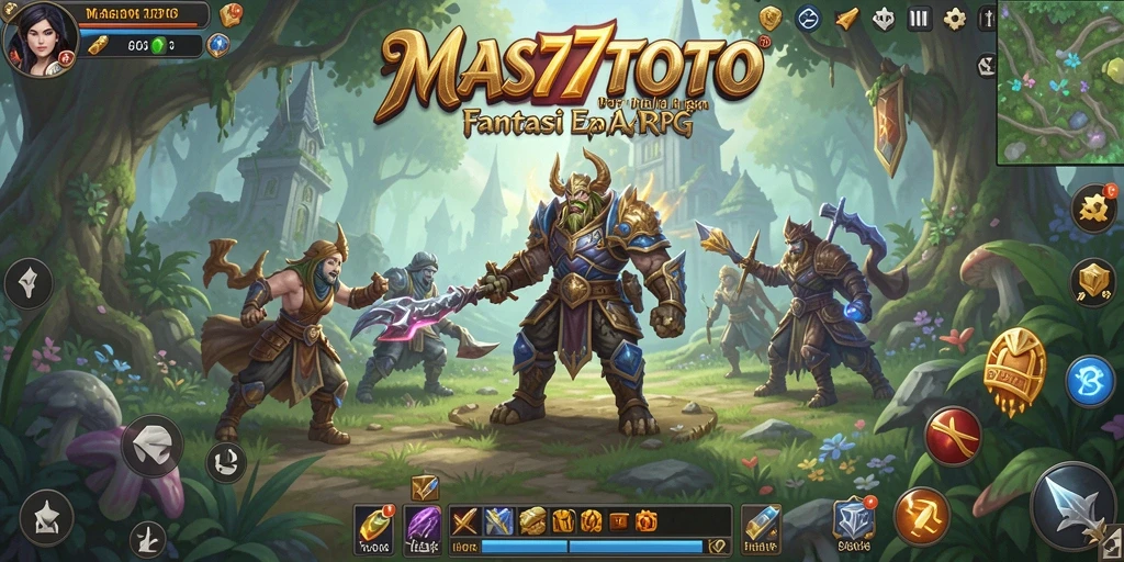 Screenshot gameplay MAS77TOTO yang menunjukkan pertarungan epik dalam dunia fantasi.