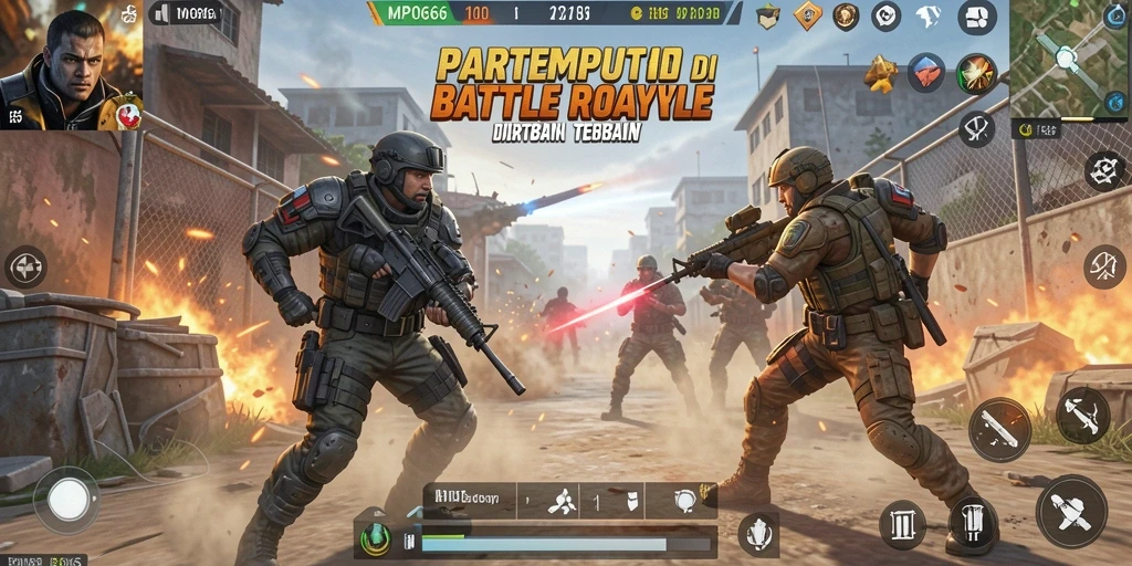 Tangkapan layar utama MPO666 menampilkan aksi intens di medan perang Battle Royale.