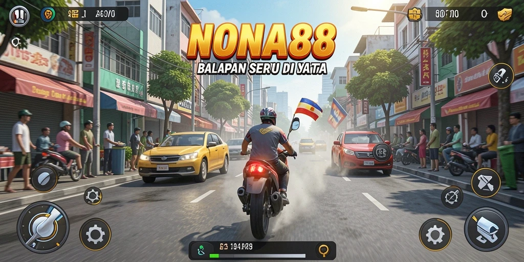 Tangkapan layar gameplay NONA88 dengan aksi balapan yang intens.