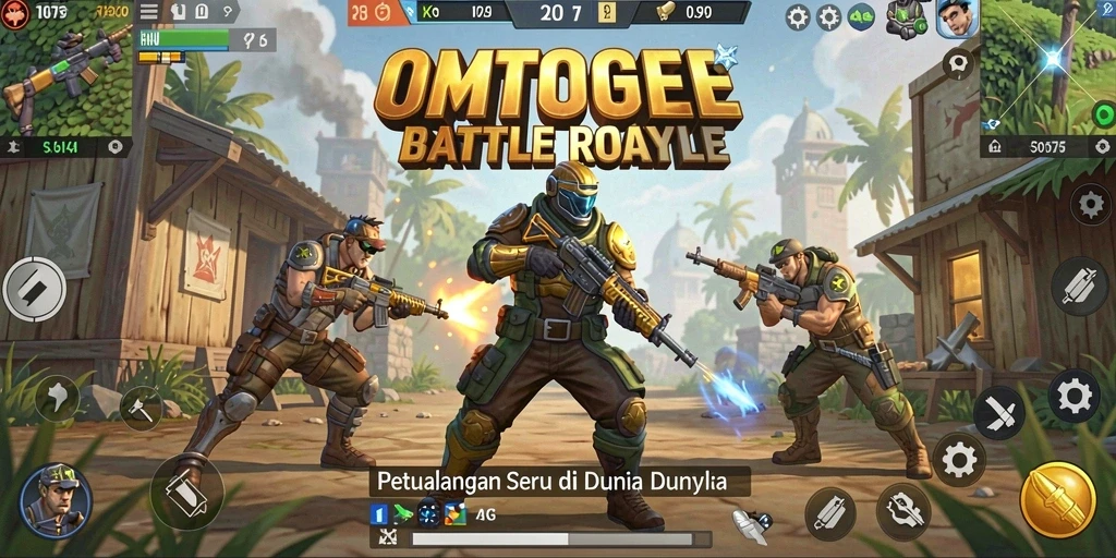 Screenshot gameplay seru OMTOGEL di arena Battle Royale.