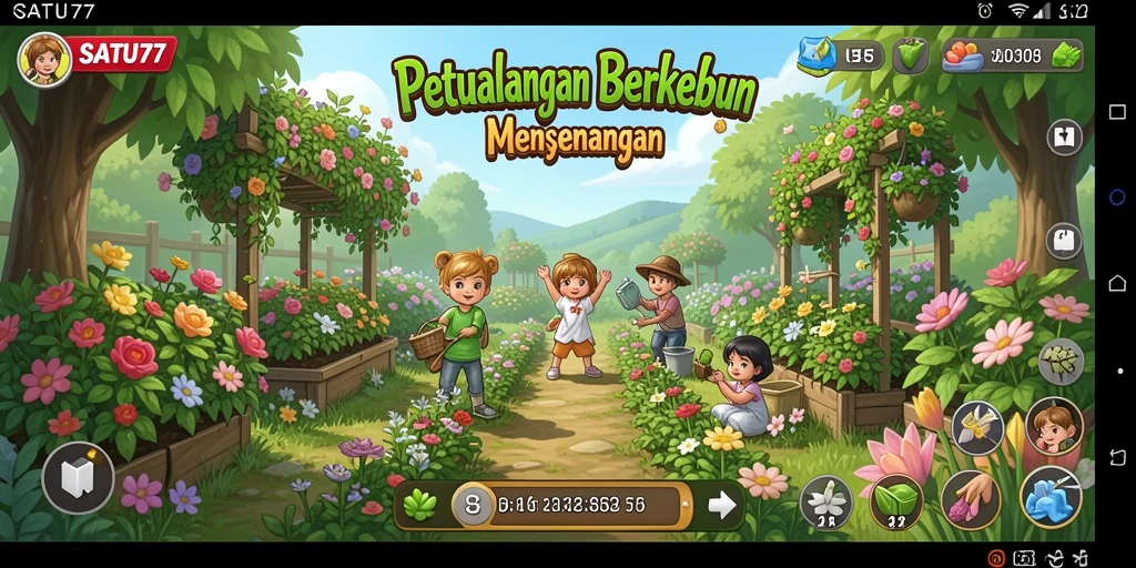 Tampilan gameplay <strong>SATU77</strong> yang menampilkan ladang yang subur dan penuh warna.