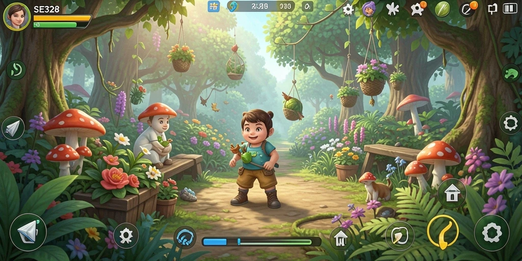 Tampilan menarik dari gameplay berkebun yang seru di SE328.