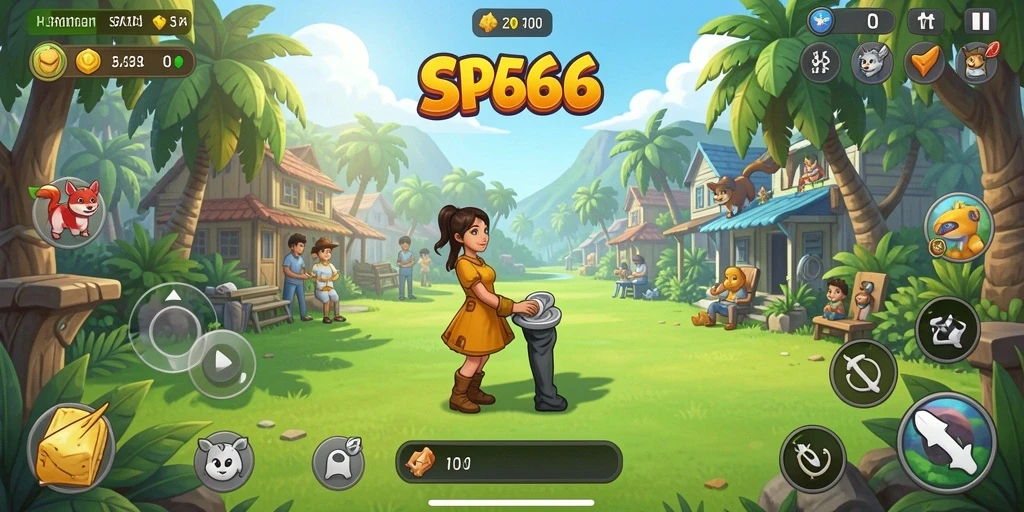 Tampilan gameplay SP666 yang penuh warna dan menghibur.