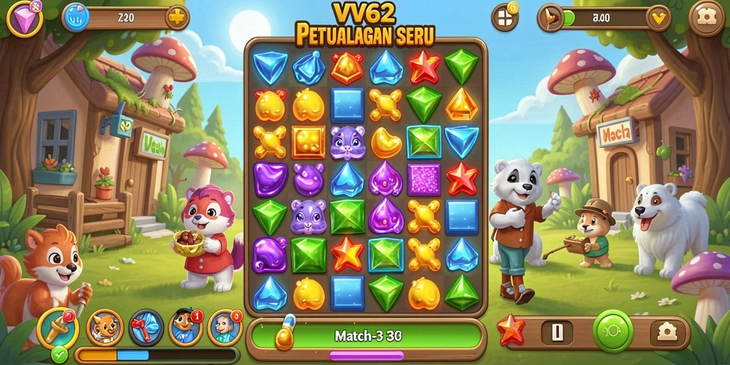 Tampilan gameplay menarik dari game Match-3 VV62.
