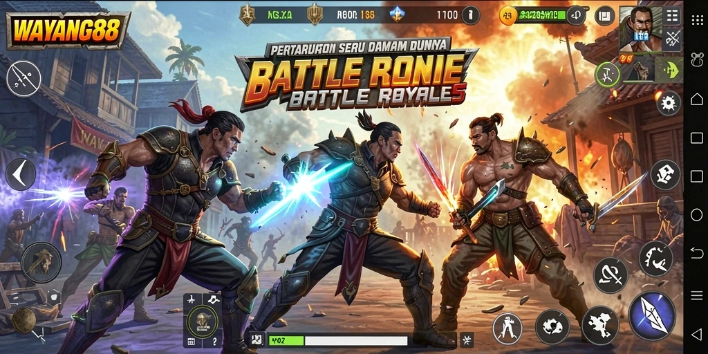 Tangkapan layar dari permainan <strong>WAYANG88</strong> menunjukkan pertarungan seru dan gameplay dinamis.